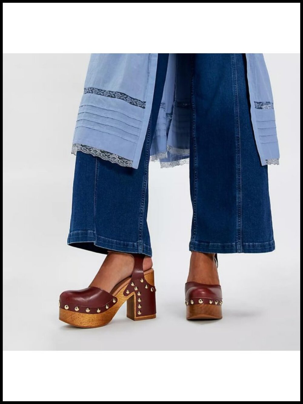 Studded Platform Clogs for Women - Chunky Heel Ankle Strap Closed Toe Leather - Picture 6 of 6
